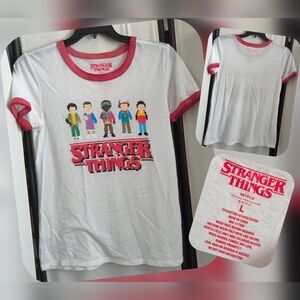 Stranger Things Women's White and Red Ringer Tee Size Lg (Nwots)